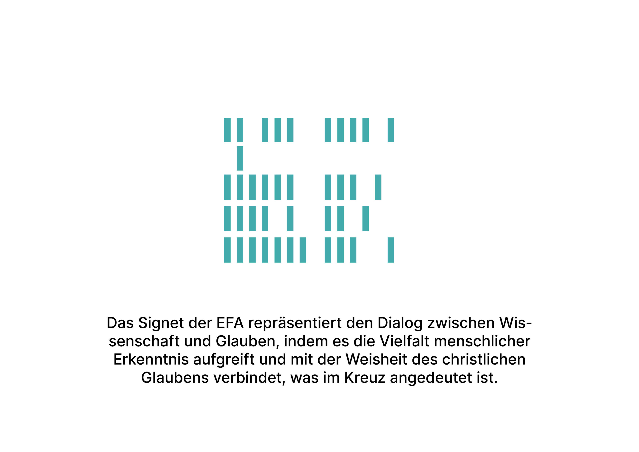 Türkise Linien formen ein stilisiertes Kreuz über einem deutschen Text, der den Dialog zwischen Wissenschaft und Glauben im Zeichen erklärt.