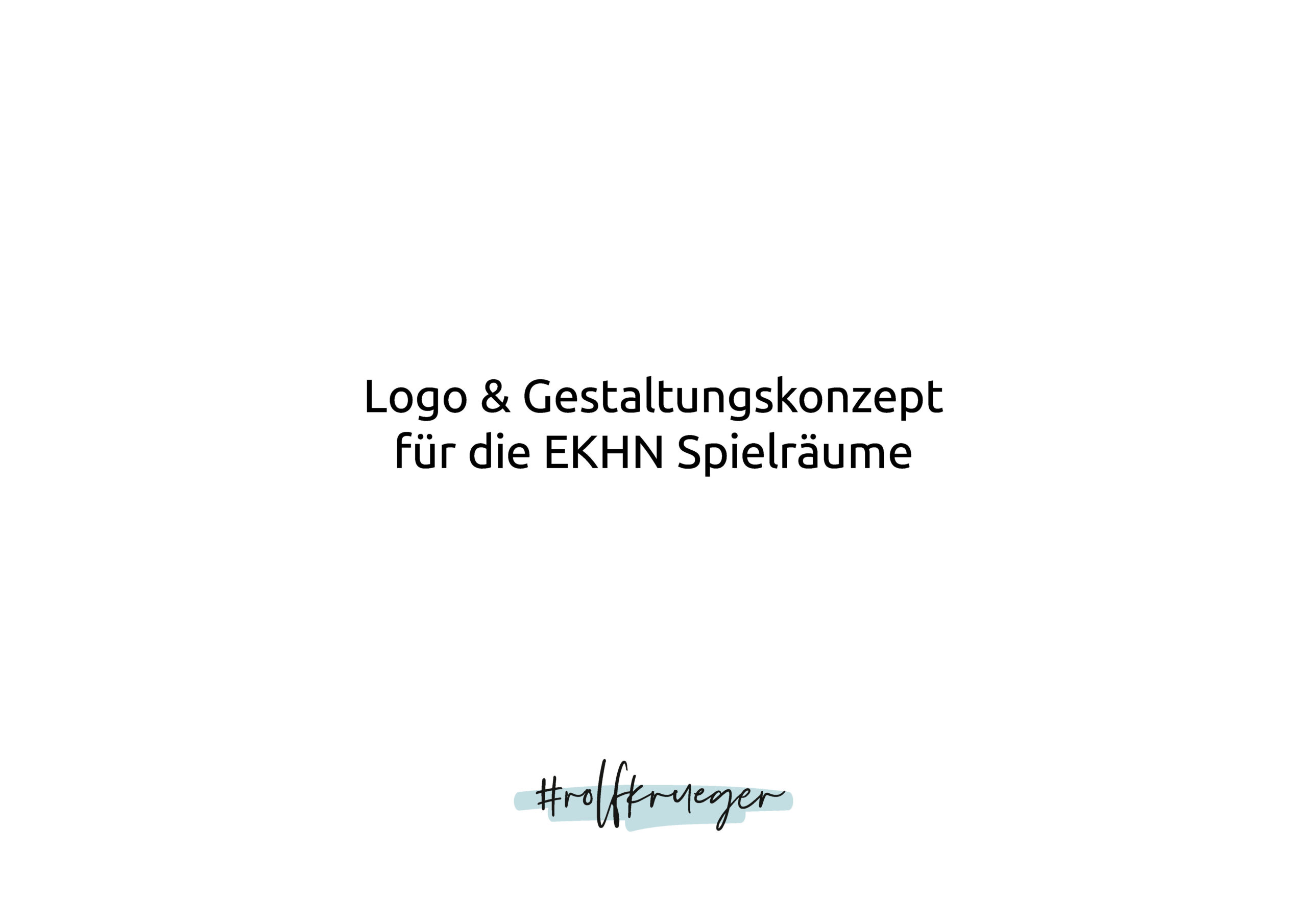 Zentrierter deutscher Text lautet: Logo & Gestaltungskonzept für die EKHN Spielräume. Darunter befindet sich ein handschriftlicher Hashtag #olfkrueger auf einem blauen Farbstrich.