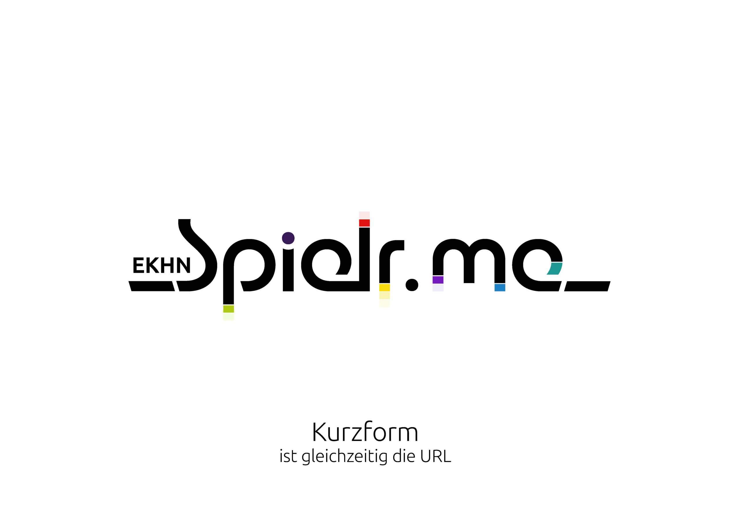 Logo mit dem Text EKHN spielr.me in einer stilisierten Schrift mit farbigen Punkten, darunter der Schriftzug Kurzform ist gleichzeitig die URL in Deutsch.
