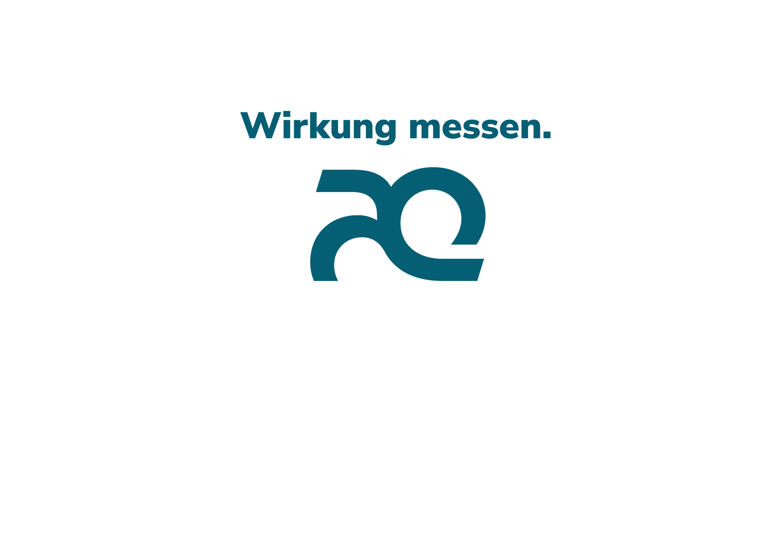 Blauer Text Wirkung messen. über einem abstrakten blauen Logo auf weißem Hintergrund.