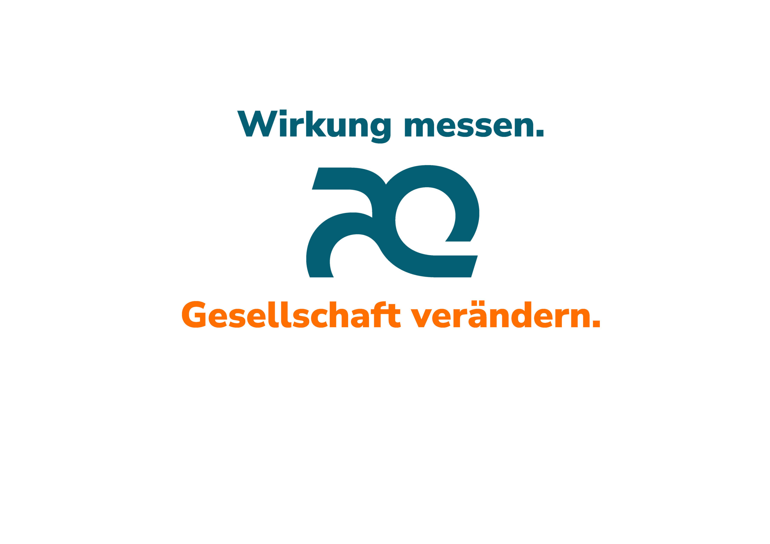 Logo mit stilisierten Buchstaben ae in Blau, darüber blauer Text "Wirkung messen." und darunter oranger Text "Gesellschaft verändern." auf weißem Hintergrund.