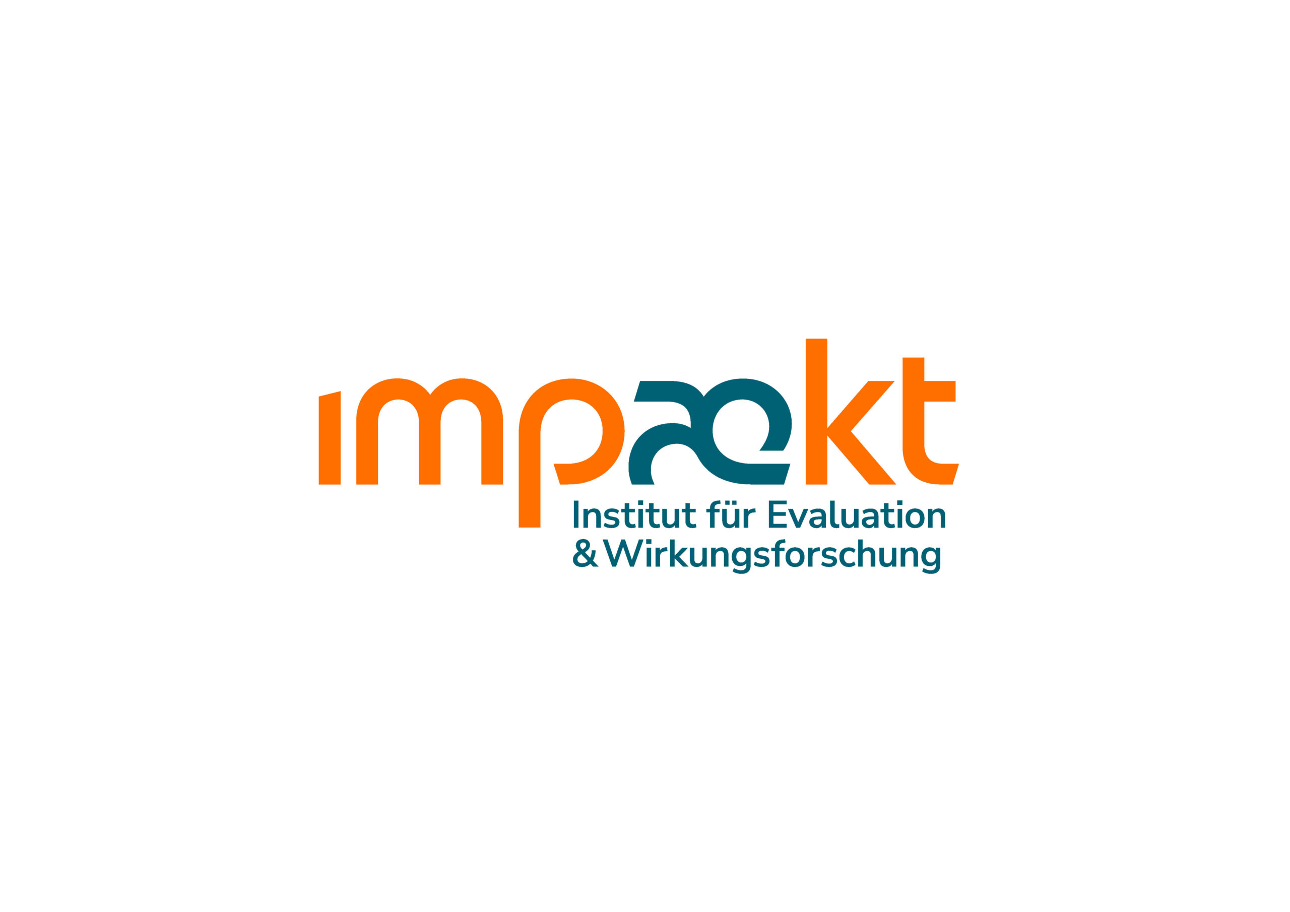 Logo mit dem Wort "impaekt" in Orange und Blau, darunter der Text "Institut für Evaluation & Wirkungsforschung" auf weißem Hintergrund.